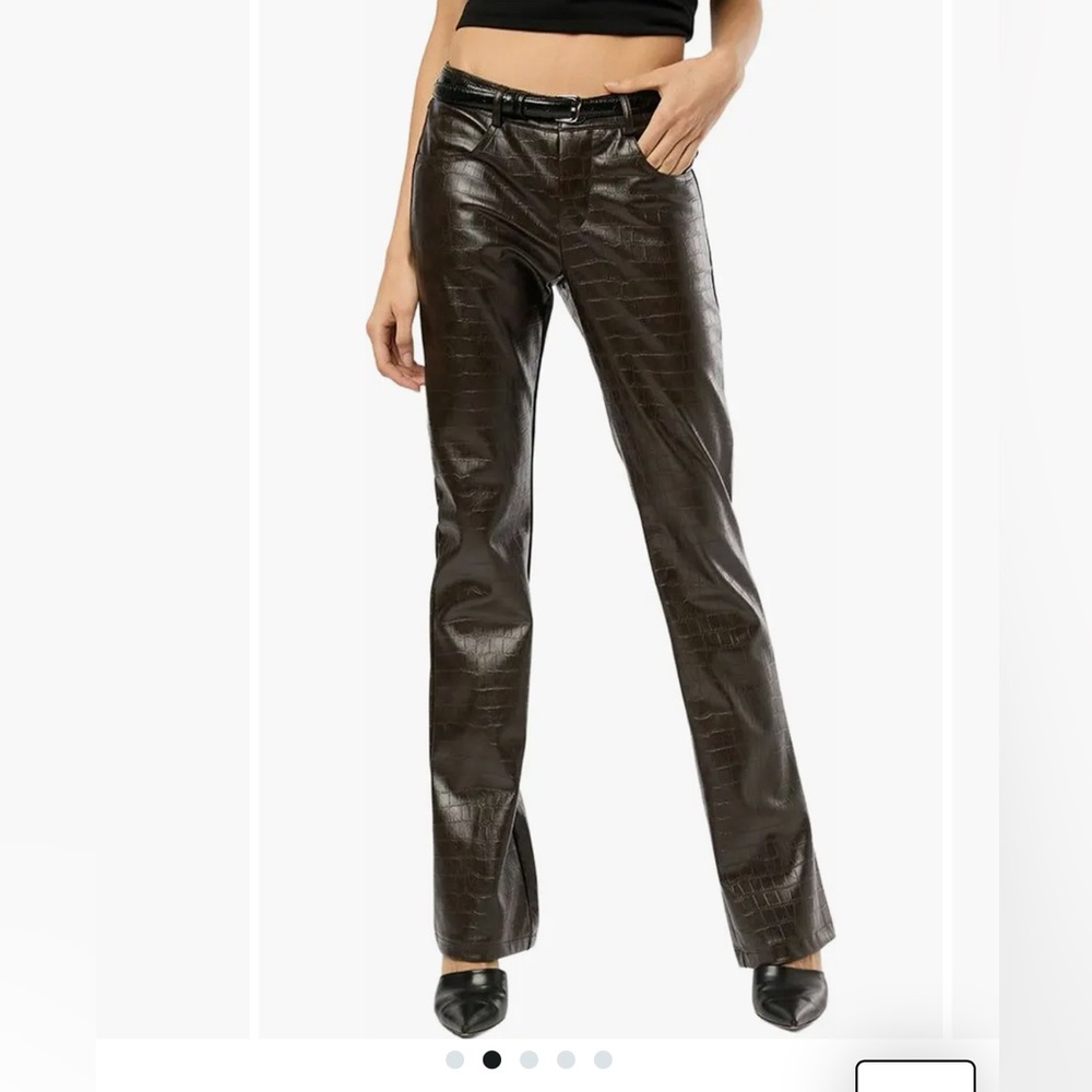 Leather Croc Mid Rise Flare Pant | Brown × 1